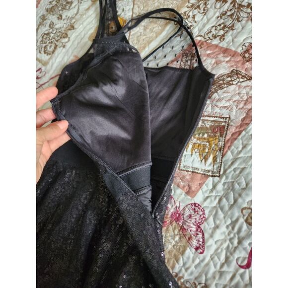 Express Sequin Dress Women's Black Mesh Overlay Sleeveless Side Zip Mini Size XS - Picture 11 of 11